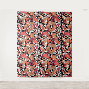 Abstract cartoon leaves berries black tapestry
