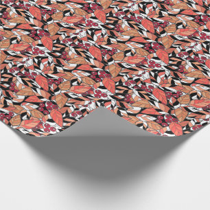 Abstract cartoon leaves berries black Wrapping Paper