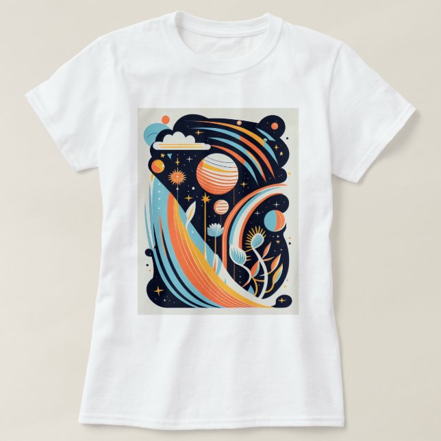 Abstract cartoon space planet. Modern cosmos T-Shirt (Design Front)