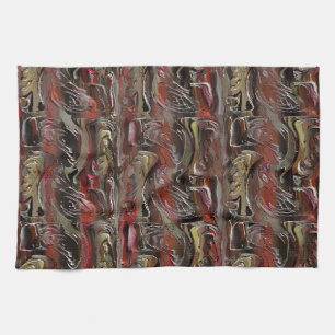 Abstract carved in mahogany and dark red tea towel