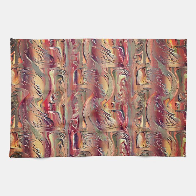 Abstract carved in salmon and red gradient tea towel (Horizontal)
