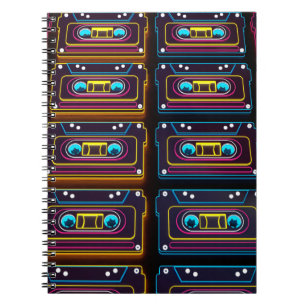 Abstract Cassette tape neon retro music of backgro Notebook