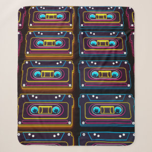 Abstract Cassette tape neon retro music of backgro Sherpa Blanket