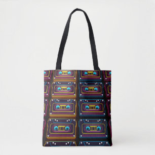 Abstract Cassette tape neon retro music of backgro Tote Bag