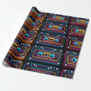 Abstract Cassette tape neon retro music of backgro Wrapping Paper
