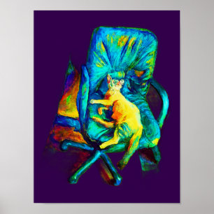 ABSTRACT CAT ART EXTRA COLORFUL BY SIXSOX POSTER