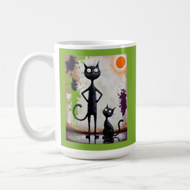Abstract Cat Art Mug - Surreal Colourful Coffee Cu (Left)