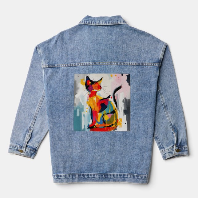 Abstract Cat Denim Jacket (Back)