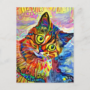 Abstract Cat Face Impressionist Portrait Painting Postcard