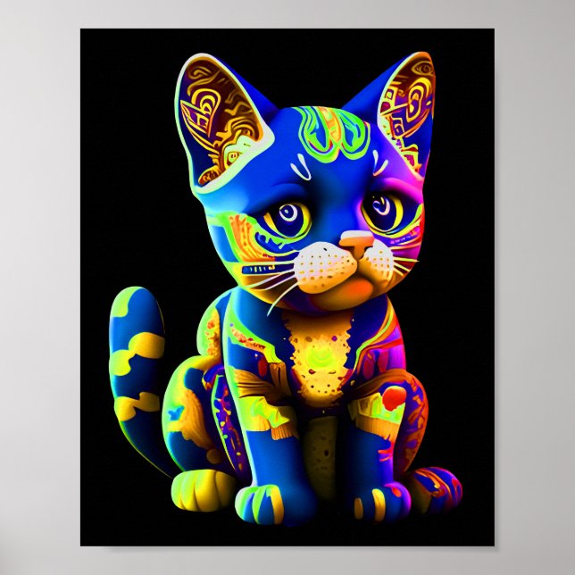 Abstract Cat Funny Colourful Cat Poster (Front)