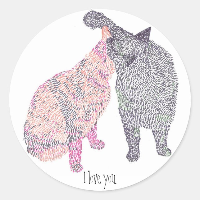 Abstract Cat kiss 1, I love you. stickers (Front)