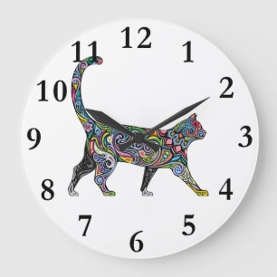 Abstract Cat Large Clock
