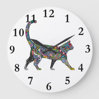 Abstract Cat Large Clock