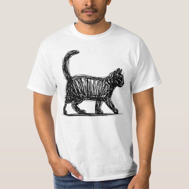 Abstract Cat Line Art Minimalist Scribble Cat  Mod T-Shirt (Front)