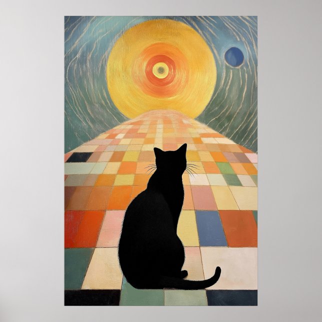 Abstract Cat Painting - Black Cat and Sun Poster (Front)