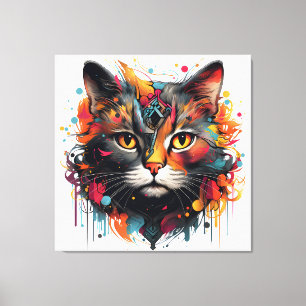 Abstract Cat Painting - Colourful Feline Canvas Print