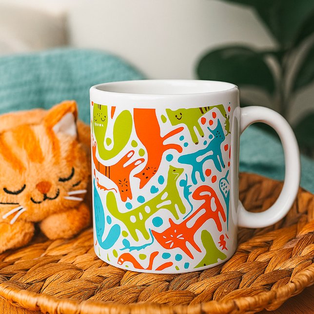 Abstract Cat Pattern Whimsical Modern Pet Art  Coffee Mug (Creator Uploaded)