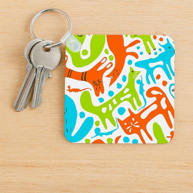 Abstract Cat Pattern Whimsical Modern Pet Art  Key Ring (Creator Uploaded)