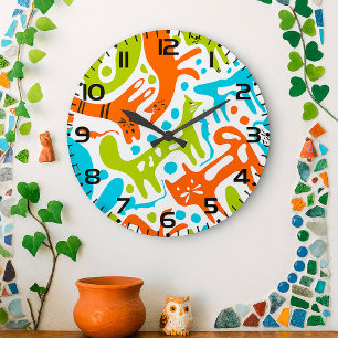 Abstract Cat Pattern Whimsical Modern Pet Art  Large Clock