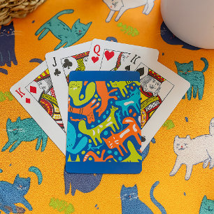 Abstract Cat Pattern Whimsical Modern Pet Art Playing Cards