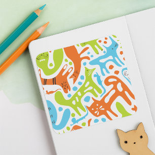 Abstract Cat Pattern Whimsical Modern Pet Art  Square Sticker
