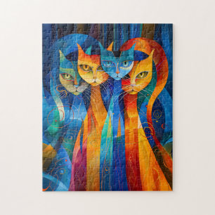 Abstract Cat Portrait Amidst Galactic Wonders Jigsaw Puzzle
