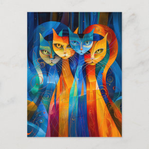 Abstract Cat Portrait Amidst Galactic Wonders Postcard