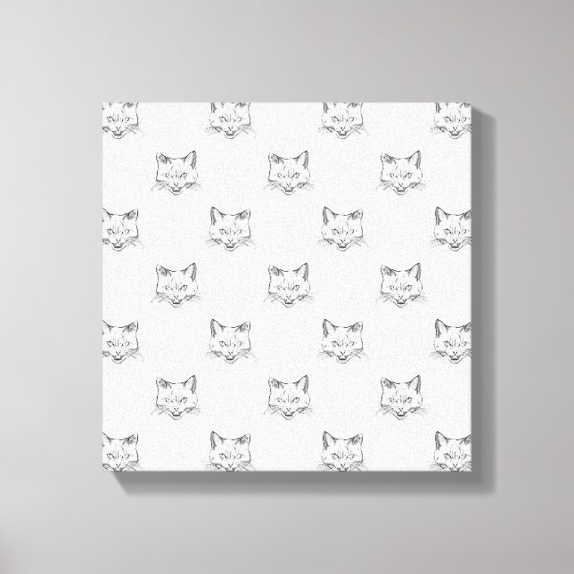 Abstract Cat Portrait Sketch Black White Design Canvas Print (Front)