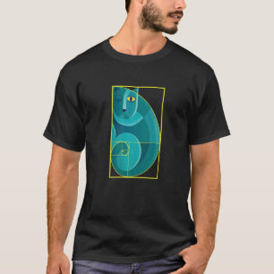 Abstract Cat Sitting In Fibonacci Golden Spiral T-Shirt