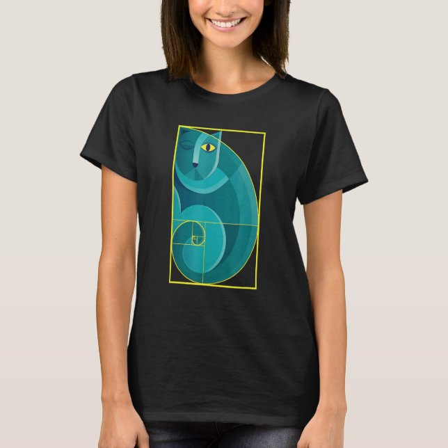 Abstract Cat Sitting In Fibonacci Golden Spiral T-Shirt (Front)