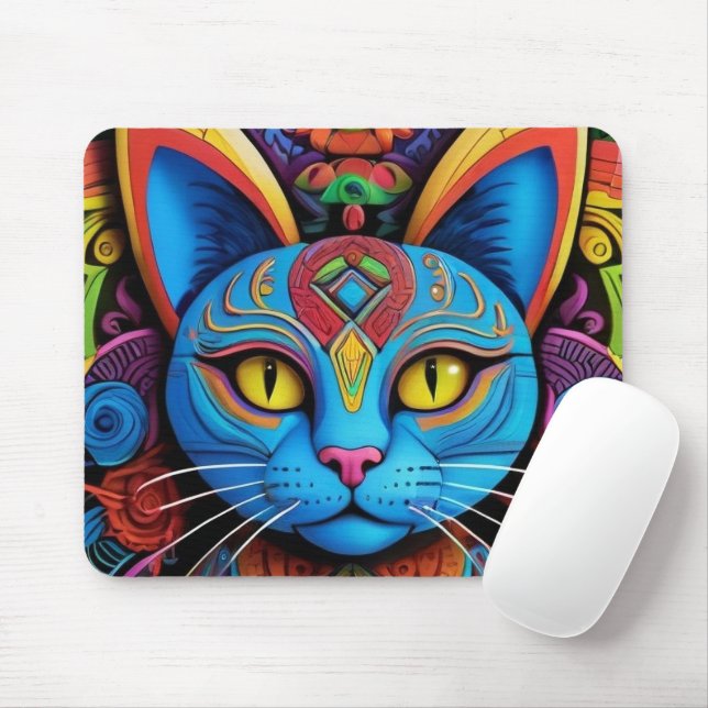Abstract Cat With Yellow Eyes Mouse Mat (With Mouse)