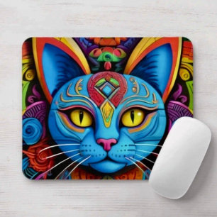 Abstract Cat With Yellow Eyes Mouse Mat