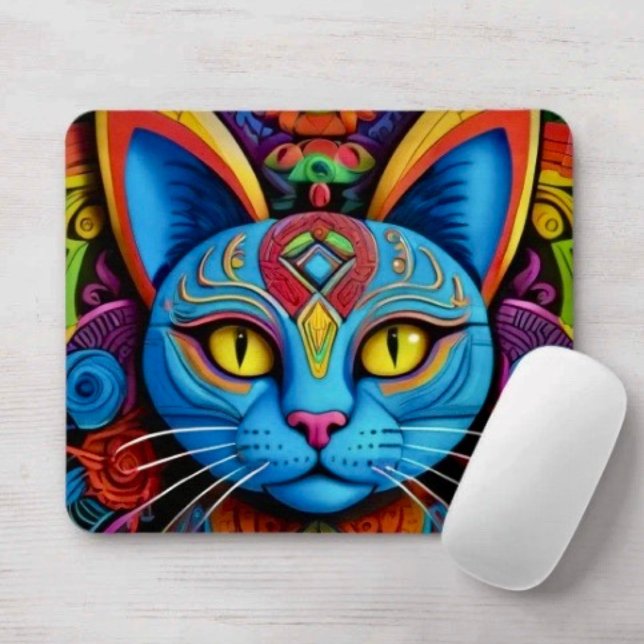 Abstract Cat With Yellow Eyes Mouse Mat (Creator Uploaded)