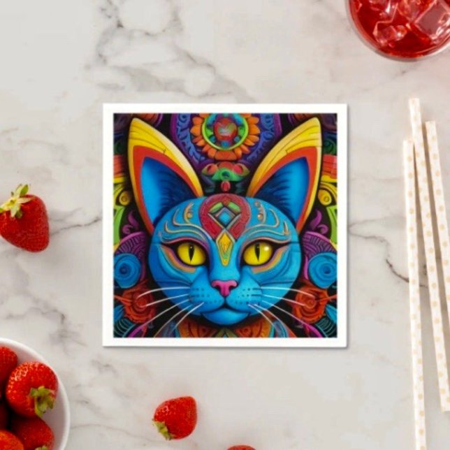 Abstract Cat with Yellow Eyes  Napkin (Creator Uploaded)