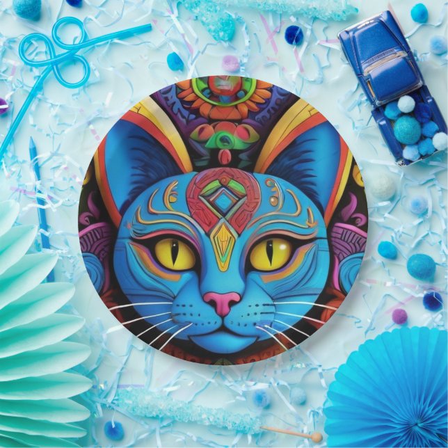 Abstract Cat with Yellow Eyes  Paper Plate (Party)