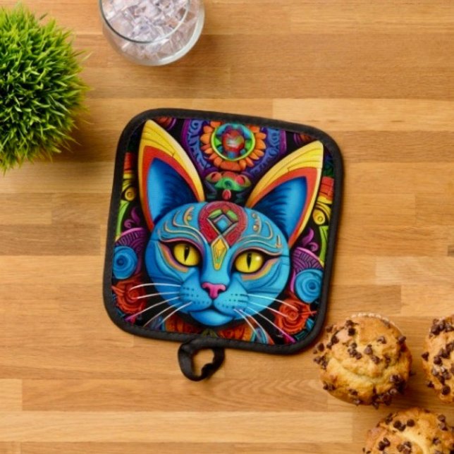 Abstract Cat With Yellow Eyes Pot Holder (Creator Uploaded)