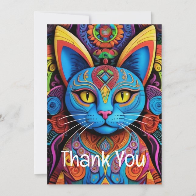 Abstract Cat with Yellow Eyes  Thank You Card (Front)