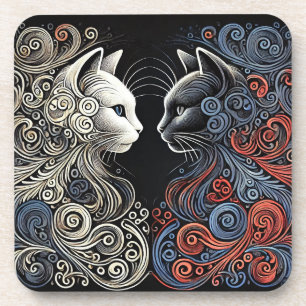 Abstract cats art coaster