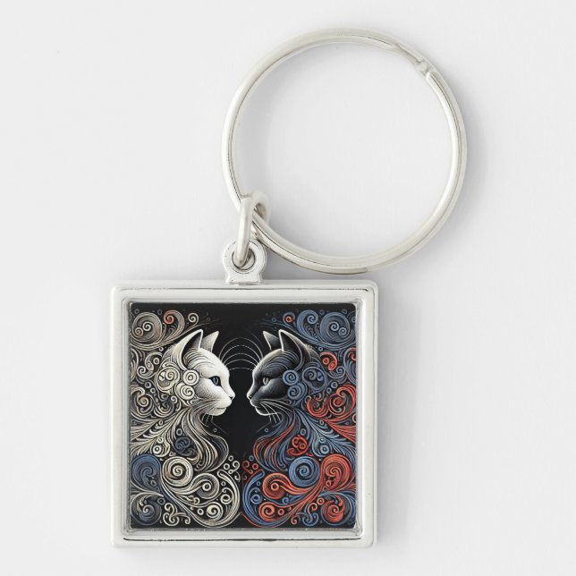 Abstract cats art key ring (Front)