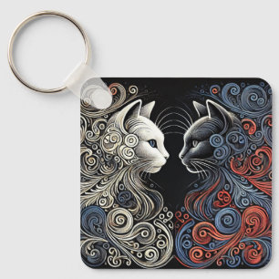 Abstract cats art key ring