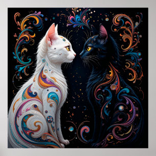 Abstract cats art poster