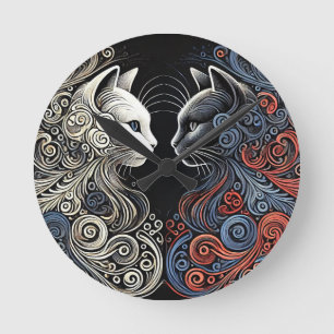 Abstract cats art round clock