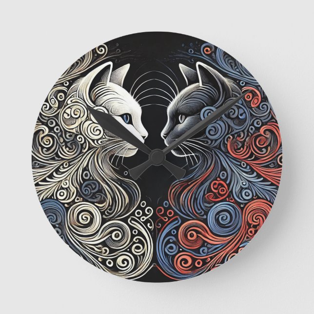 Abstract cats art round clock (Front)