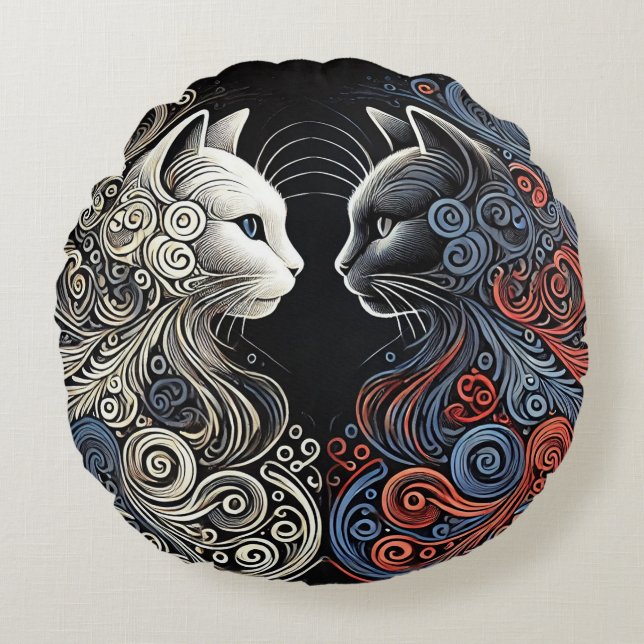 Abstract cats art round cushion (Front)