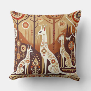 Abstract Cats Nature Geometric Scene 🐱 Cushion