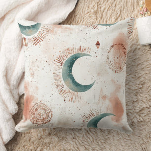 Abstract Celestial Crescent Moons Terracotta Cushion