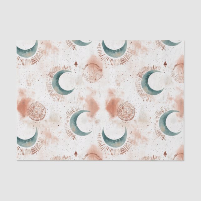 Abstract Celestial Crescent Moons Terracotta Tissue Paper (Front)