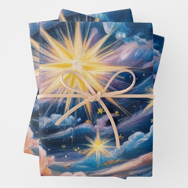 Abstract Celestial Stars and Clouds  Wrapping Paper Sheet (In situ)