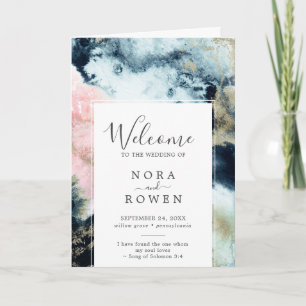 Abstract Celestial Watercolor Folded Wedding Programme