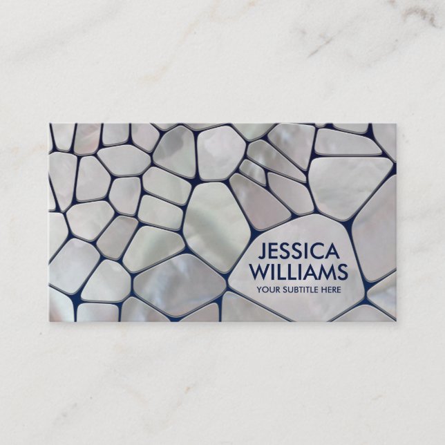Abstract Cells - Mother of pearl on blue Business Card (Front)